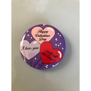 Vintage Happy Valentine's Day Pinback Button - I love you with all my heart